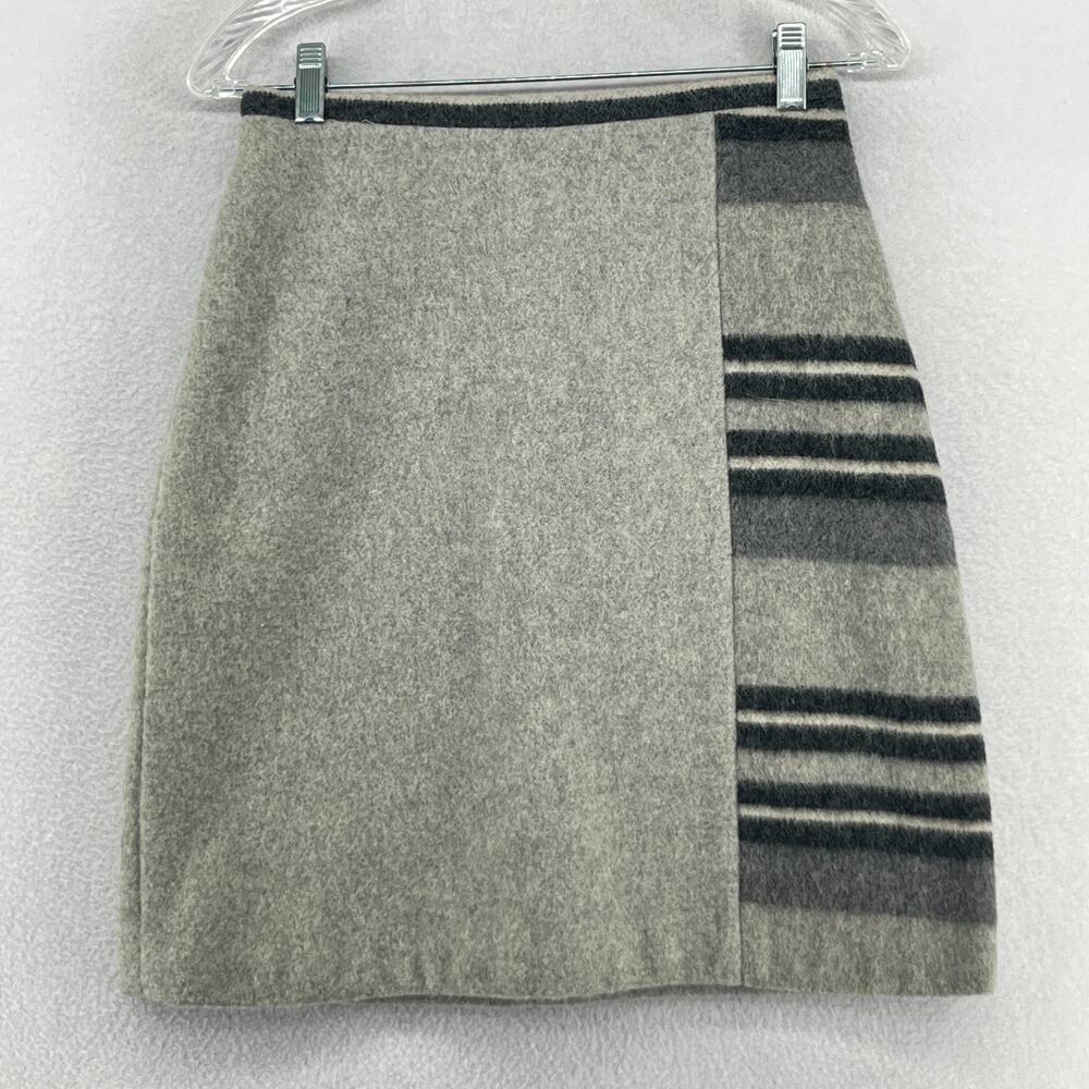 TOCCA Skirt XS Wool Flannel Striped Patchwork Pencil Straight Knee Length Gray